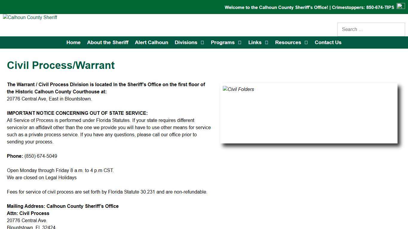 Civil Process/Warrant – Calhoun County Sheriff